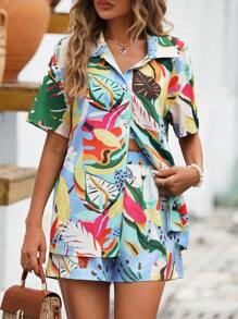 Breezaya Tropical Print Drop Shoulder Shirt & Shorts - Multicolor - View 6