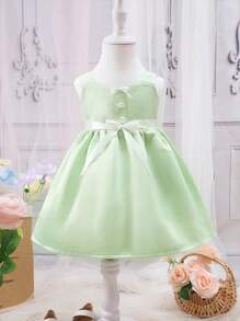 Baby Button Front Belted Shirred Cami Dress