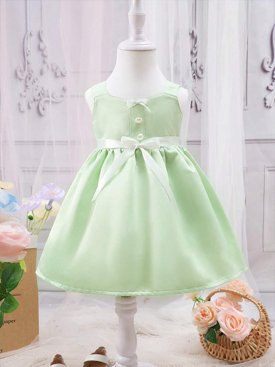 Baby Button Front Belted Shirred Cami Dress