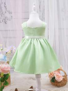 Baby Button Front Belted Shirred Cami Dress