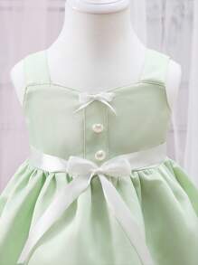 Baby Button Front Belted Shirred Cami Dress