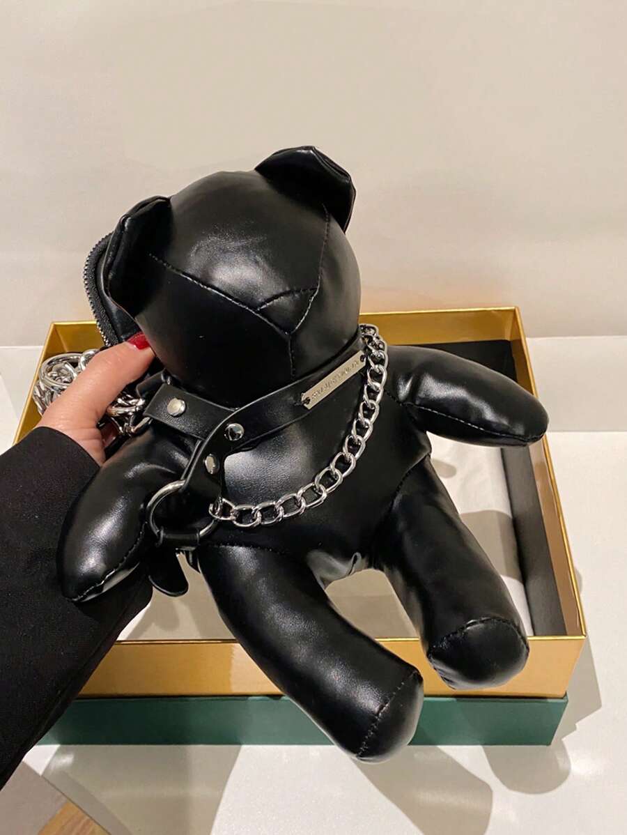 熊設計手機錢包可愛風格鏈條裝飾 - 黑色 - 查看 1