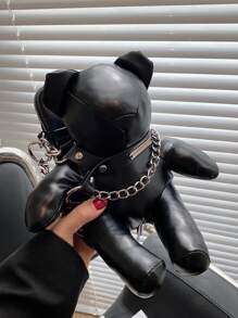 熊設計手機錢包可愛風格鏈條裝飾 - 黑色 - 查看 2