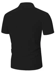 Manfinity Homme Áo thun có cổ Nam Nút phía trước Khối Màu Lá thư Giải trí - màu đen - Xem 2