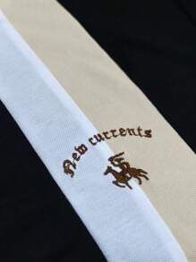 Manfinity Homme Áo thun có cổ Nam Nút phía trước Khối Màu Lá thư Giải trí - màu đen - Xem 3