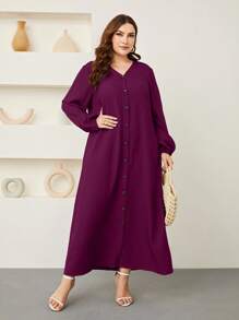 Graceveil Plus Lantern Sleeve Button Front Dress Maxi Women Outfit Modest Fall Cloth For Women - Red Violet - View 4