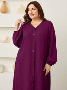 Graceveil Plus Lantern Sleeve Button Front Dress Maxi Women Outfit Modest Fall Cloth For Women - Red Violet - View 5