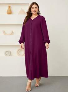 Graceveil Plus Lantern Sleeve Button Front Dress Maxi Women Outfit Modest Fall Cloth For Women - Red Violet - View 6