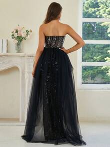 Missord Contrast Sequin Mesh Overlay Tube Formal Dress - Black - View 2