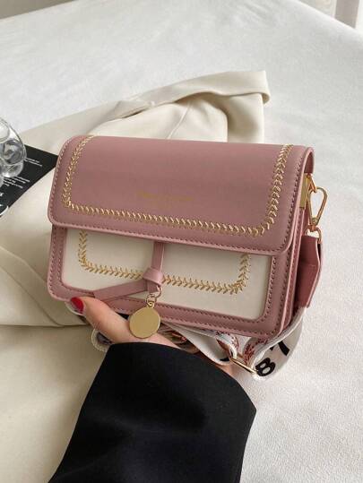 时尚女士手提包，百搭新款斜挎包，休闲撞色设计，小巧方包，宽肩带，适合派对、约会、上学、户外活动等场合，也是一份很棒的礼物。