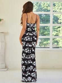 Missord Đầm Lộ Lưng Dây kéo Tách cao Hoa Buổi tiệc - màu đen - Xem 2