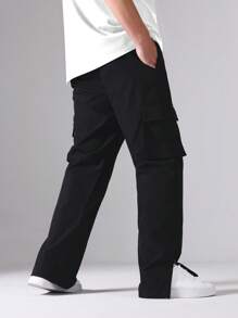 Manfinity Homme Men Flap Pocket Side Split Hem Cargo Trousers - Black - View 2