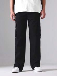 Manfinity Homme Men Flap Pocket Side Split Hem Cargo Trousers - Black - View 6