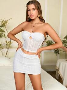 PARTHEA 鏤空抹胸上衣和包臀半身裙 - 白色 - 查看 4