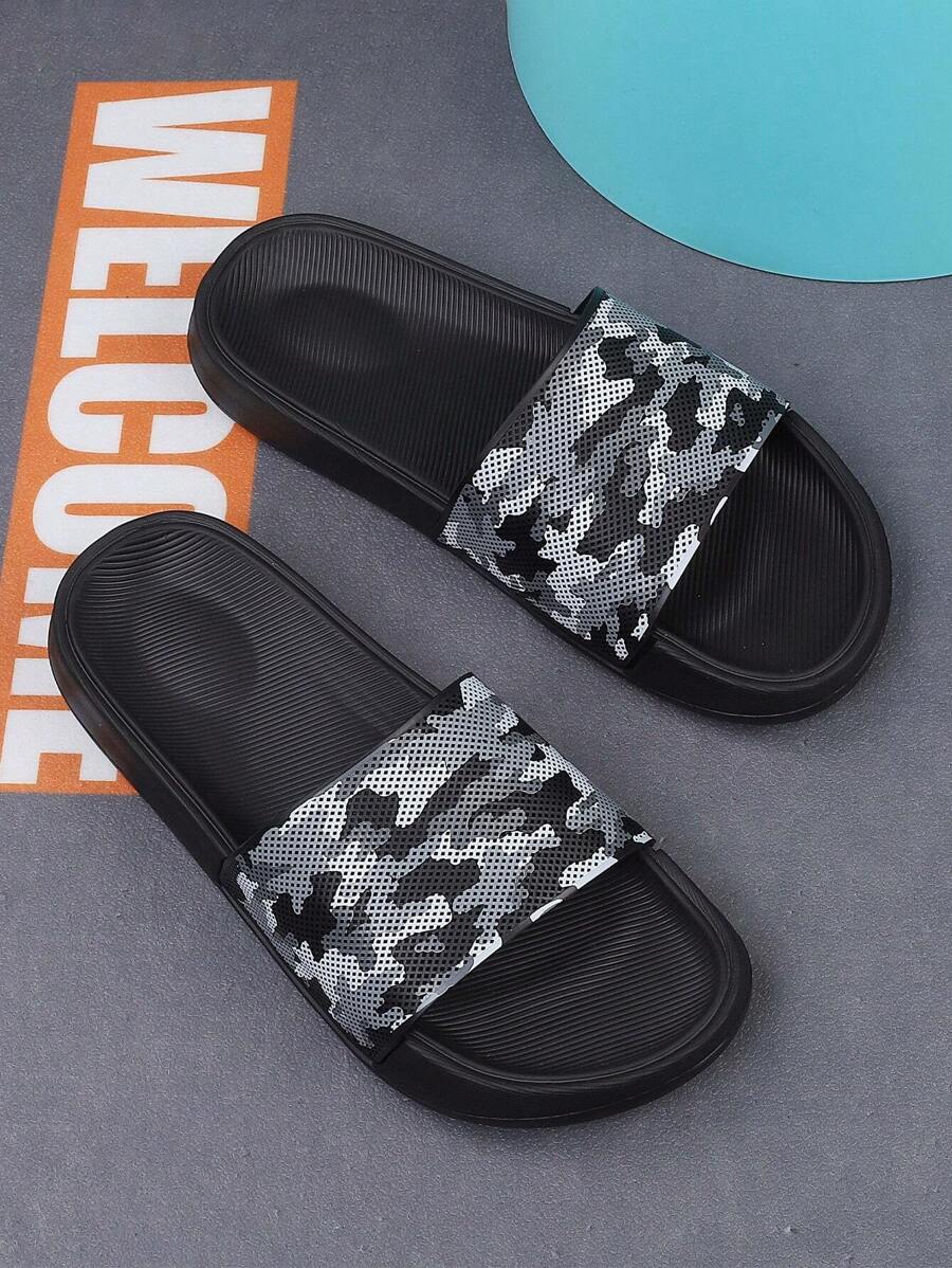 Fashionable Slides For Men, Camo Pattern Single Band PVC Slippers - Multicolor - View 1