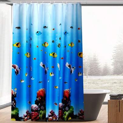 1 件鱼形图案浴帘，现代 PEVA 防水浴室浴帘，家居浴室装饰秋季装饰浴室配件返校