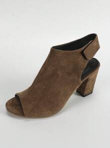 Elegant Sandals Boots For Women, Faux Suede Cut Out Design Chunky Heeled Fashion Boots