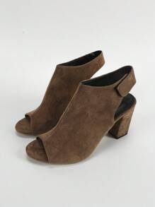 Elegant Sandals Boots For Women, Faux Suede Cut Out Design Chunky Heeled Fashion Boots