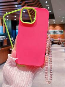 Khe cắm thẻ Flap họa tiết hoa Vỏ điện thoại chống rơi có dây buộc - Màu Hồng Tươi - Xem 1