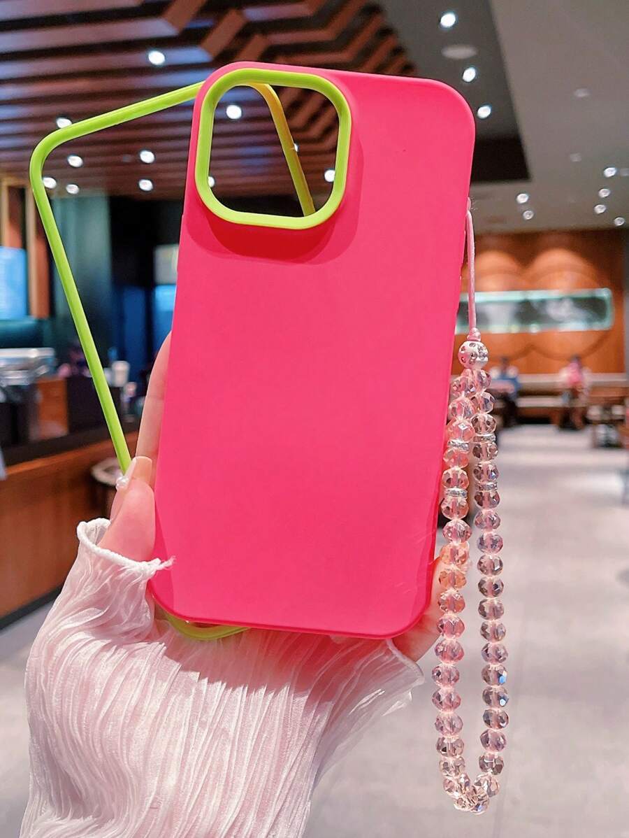 Khe cắm thẻ Flap họa tiết hoa Vỏ điện thoại chống rơi có dây buộc - Màu Hồng Tươi - Xem 1