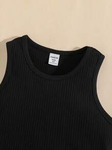 SHEIN Young Girl Ribbed Knit Vest Top And Denim Skort Sets, Summer