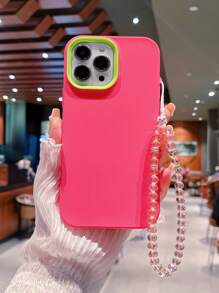 Khe cắm thẻ Flap họa tiết hoa Vỏ điện thoại chống rơi có dây buộc - Màu Hồng Tươi - Xem 3