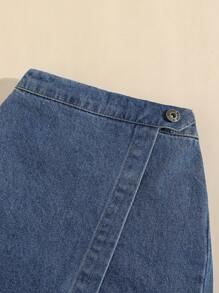 SHEIN Young Girl Ribbed Knit Vest Top And Denim Skort Sets, Summer