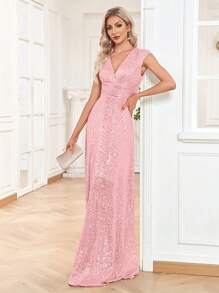 BluePlum Váy dạ hội thanh lịch dành cho nữ, vải lấp lánh sang trọng, thiết kế bó eo cho vẻ ngoài trẻ trung, quyến rũ, thích hợp cho các bữa tiệc, lễ tốt nghiệp, đám cưới, sự kiện và dạ hội, váy dự tiệc trang trọng (phiên bản cao cấp) - Màu Hồng baby - Xem 5