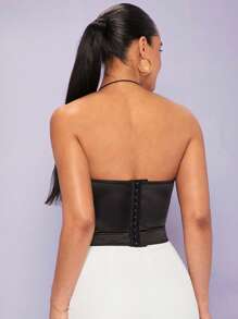 SHEIN BAE Lace Trim Backless Halter Top - Black - View 2