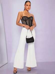 SHEIN BAE Lace Trim Backless Halter Top - Black - View 4