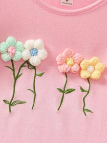 Bộ thời trang bé gái Đề can Hoa Giải trí - Hồng - Xem 3