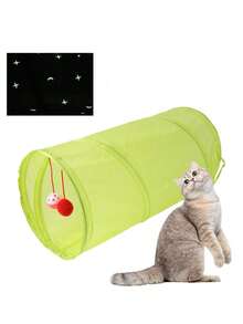 1 pieza Túneles para gato plegable con diseño de pompón unicolor para gato para jugar - Verde - Ver 1
