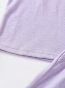SHEIN Camiseta Y Pantalones Cortos De Niña Con Apliques Florales - Morado - Ver 6