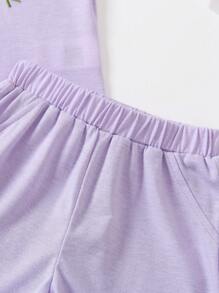 SHEIN Camiseta Y Pantalones Cortos De Niña Con Apliques Florales - Morado - Ver 7