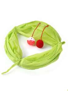 1 pieza Túneles para gato plegable con diseño de pompón unicolor para gato para jugar - Verde - Ver 3