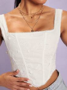 SHEIN BAE 不對稱下擺網眼刺繡背心上衣 - 白色 - 查看 7