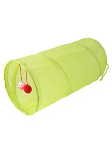 1 pieza Túneles para gato plegable con diseño de pompón unicolor para gato para jugar - Verde - Ver 7