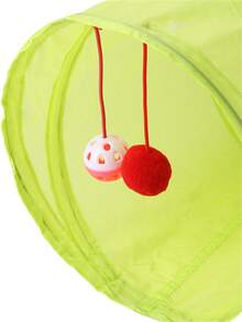 1 pieza Túneles para gato plegable con diseño de pompón unicolor para gato para jugar - Verde - Ver 8