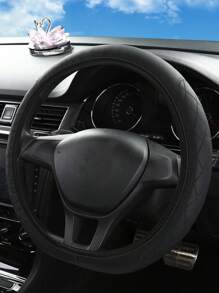 1入組格紋圖案PU皮革汽車方向盤套 - 黑色 - 查看 1