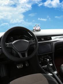 1入組格紋圖案PU皮革汽車方向盤套 - 黑色 - 查看 2