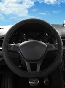 1入組格紋圖案PU皮革汽車方向盤套 - 黑色 - 查看 3