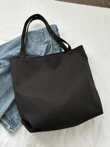 Minimalist Shopper Bag Solid Color Casual Style - Black - View 1