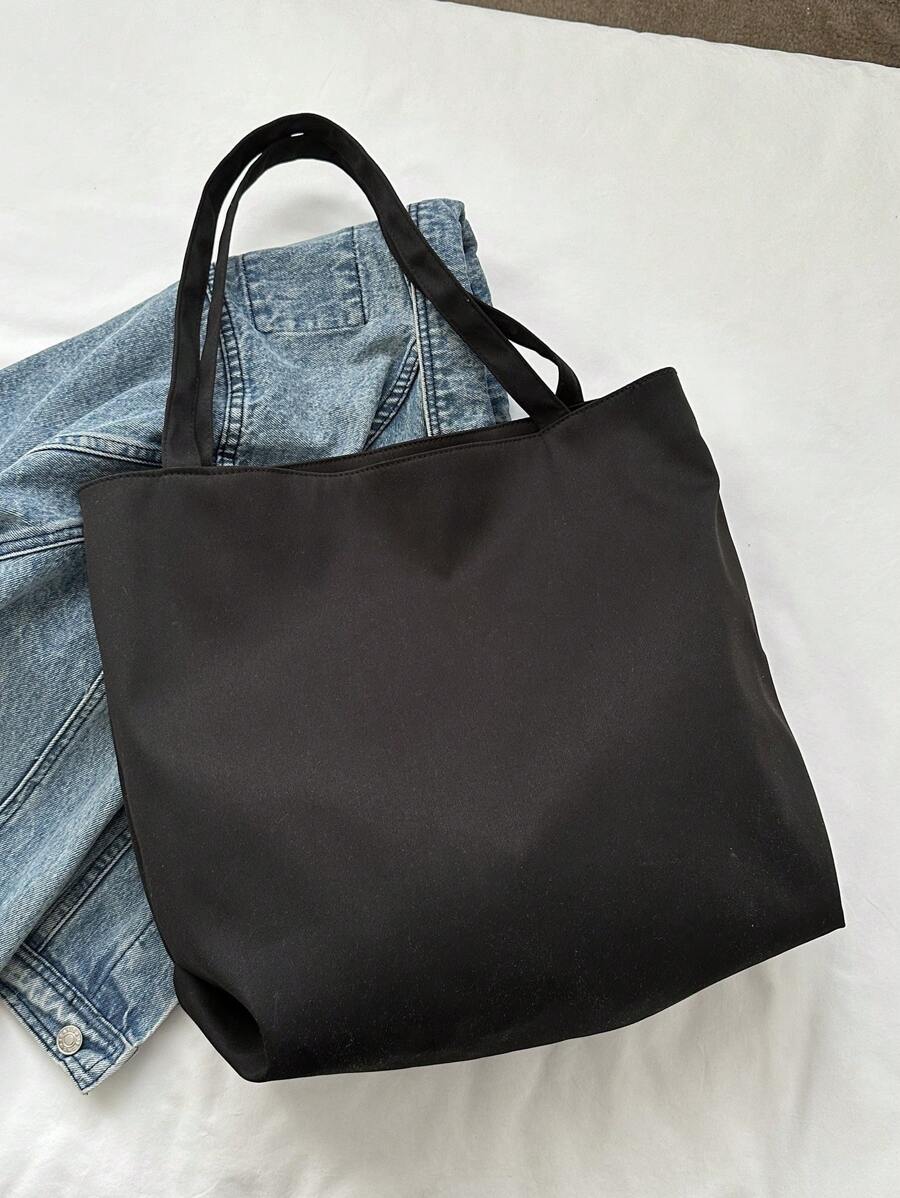 Minimalist Shopper Bag Solid Color Casual Style - Black - View 1