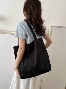 Minimalist Shopper Bag Solid Color Casual Style - Black - View 2