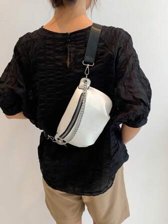 Bolso de cintura/pecho multifuncional con cadena, bolso deportivo de hombro/cruzado unisex