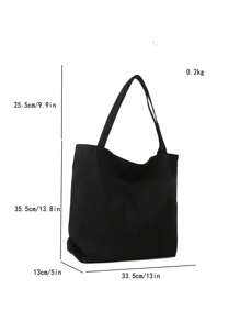 Minimalist Shopper Bag Solid Color Casual Style - Black - View 4
