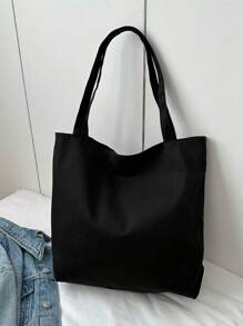 Minimalist Shopper Bag Solid Color Casual Style - Black - View 5