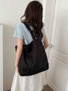 Minimalist Shopper Bag Solid Color Casual Style - Black - View 6