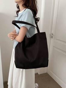 Minimalist Shopper Bag Solid Color Casual Style - Black - View 7