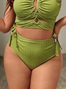 SHEIN Swim Curve Cộng với kích thước bikini đáy màu trơn Giải trí - Màu xanh Ô liu - Xem 3